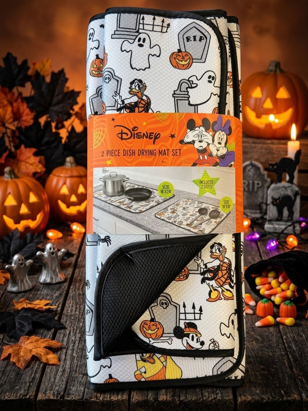 Disney Halloween Dish Drying Mat - White Ghost & Pumpkin Print